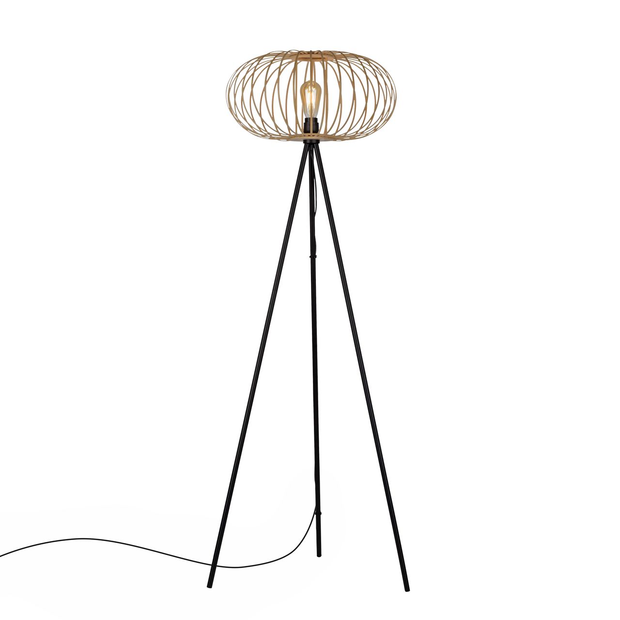 JUST LIGHT LeuchtenDirekt Stehleuchte RACOON, 1-flammig, E27, Bambus-Schirm, Ø50cm, Holz-natur, IP20