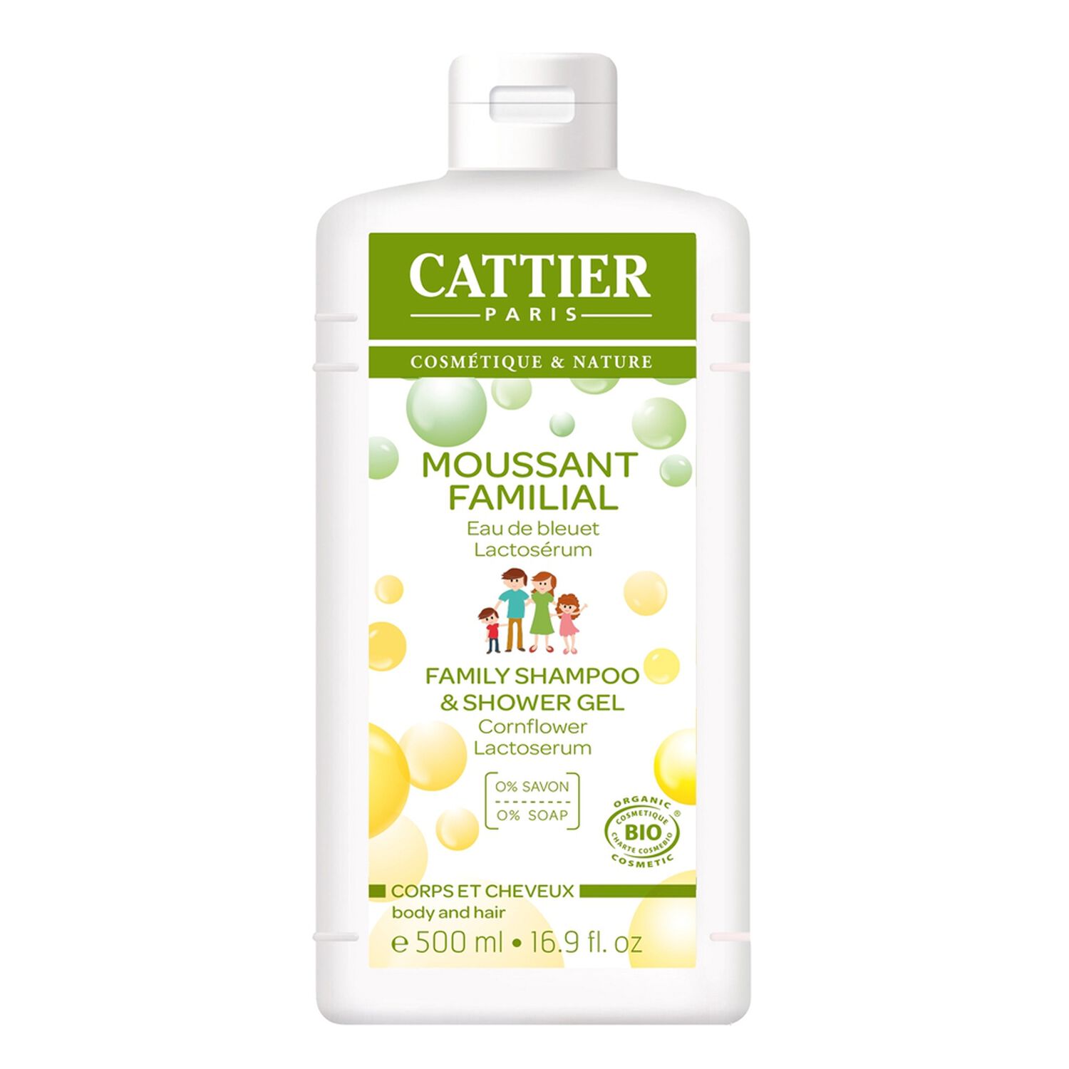 Cattier Moussant Familial Corps & Cheveux Eau de Bleuet & Lactosérum