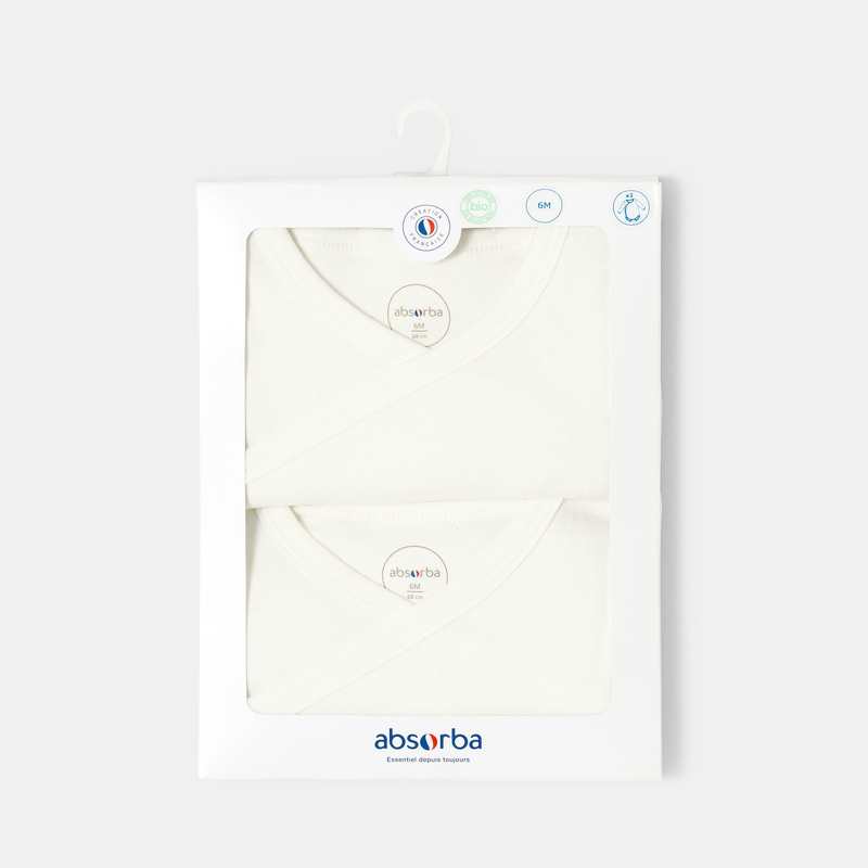 Lot de 2 bodies cœur croisé à manches longues en coton bio blanc naissance Absorba