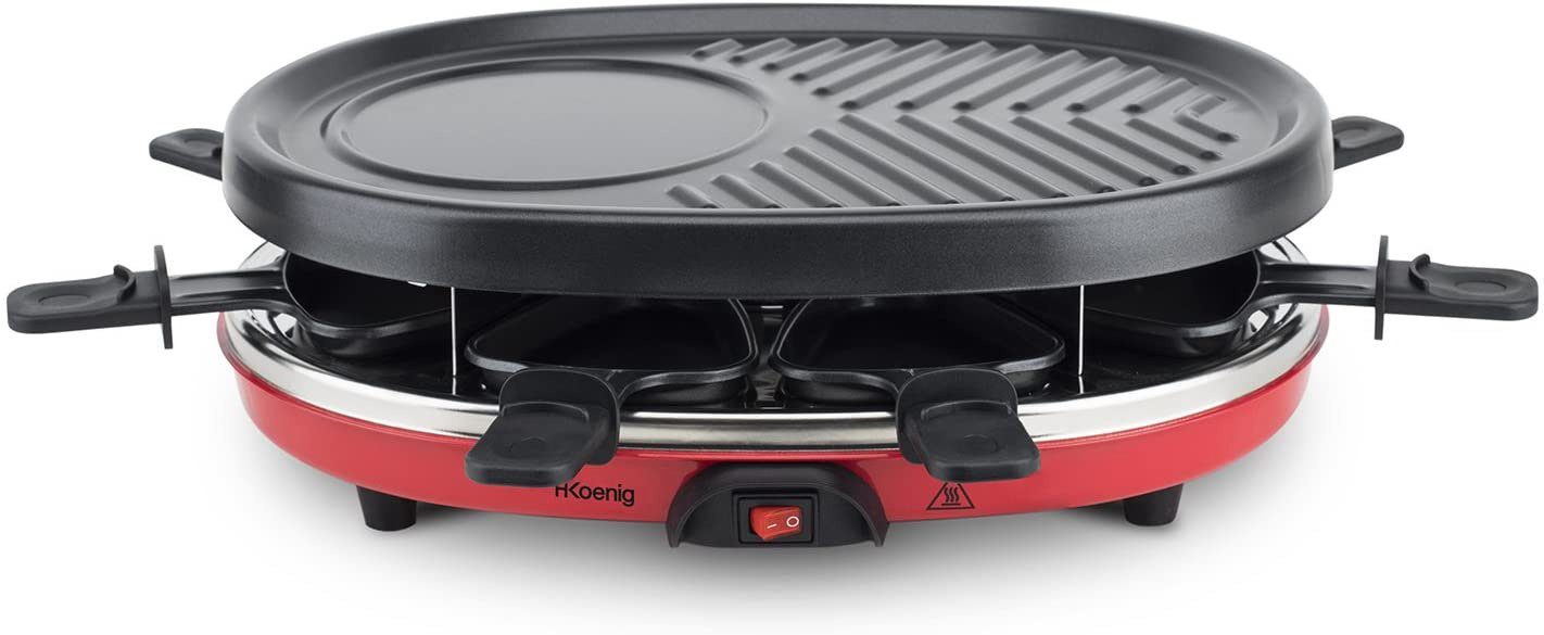 H.Koenig Raclette RP-412 mit wechselbaren Pletten, heißer Stein, 8 Raclettepfännchen, 900 W