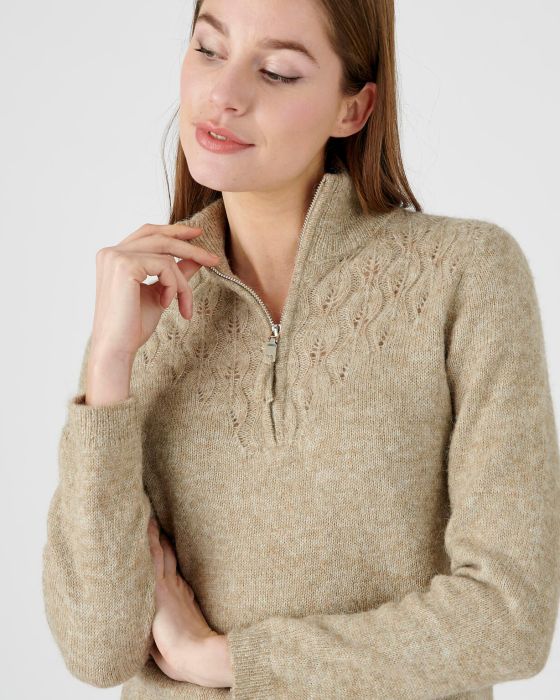 Pull col zippé fantaisie ajourée