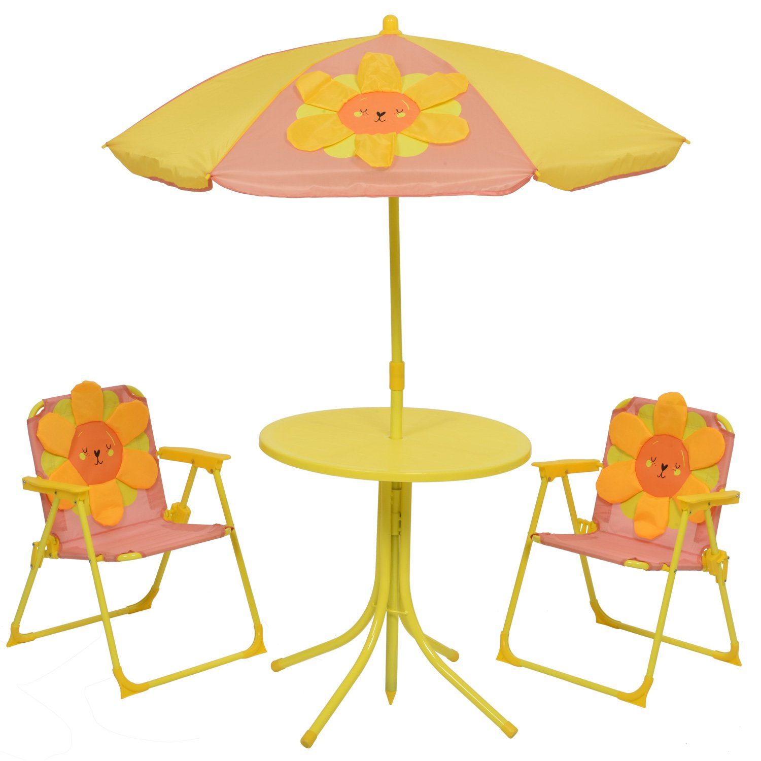 MARELIDA Kindersitzgruppe Blume YOKO 2 Stühle Tisch Sonnenschirm Gartenmöbel für Camping 4tlg., (4-tlg)