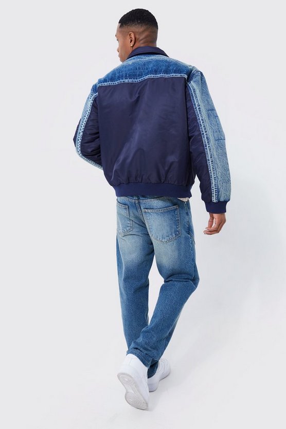 Kastige Jeans- und Nylonjacke