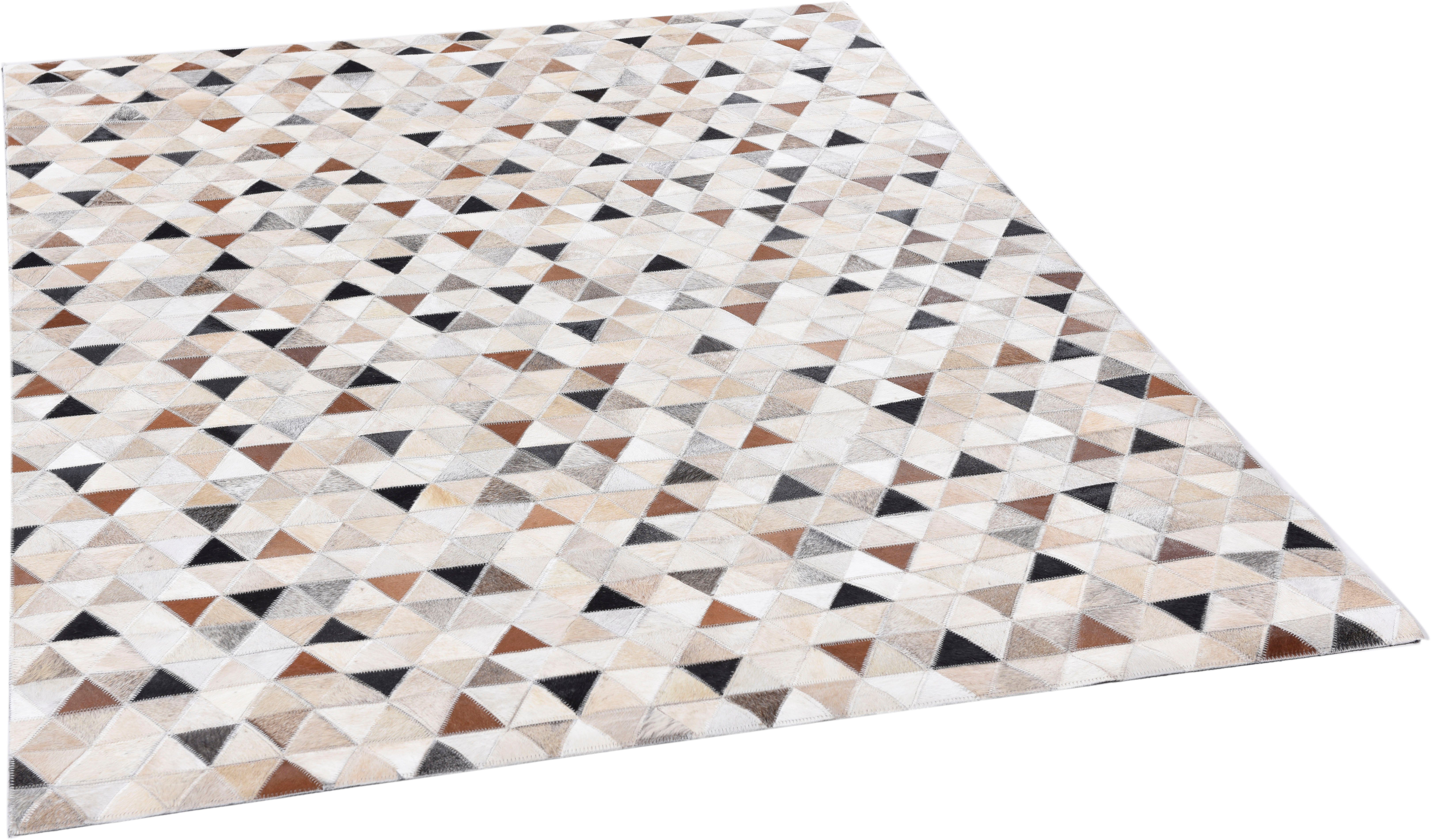 Fellteppich Kobe, THEKO, rechteckig, Höhe: 3 mm, Patchwork, handgenäht, echtes Rinderfell in Naturtönen