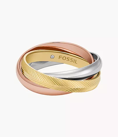 Fossil Ring Harlow Interlocking Links Edelstahl dreifarbig