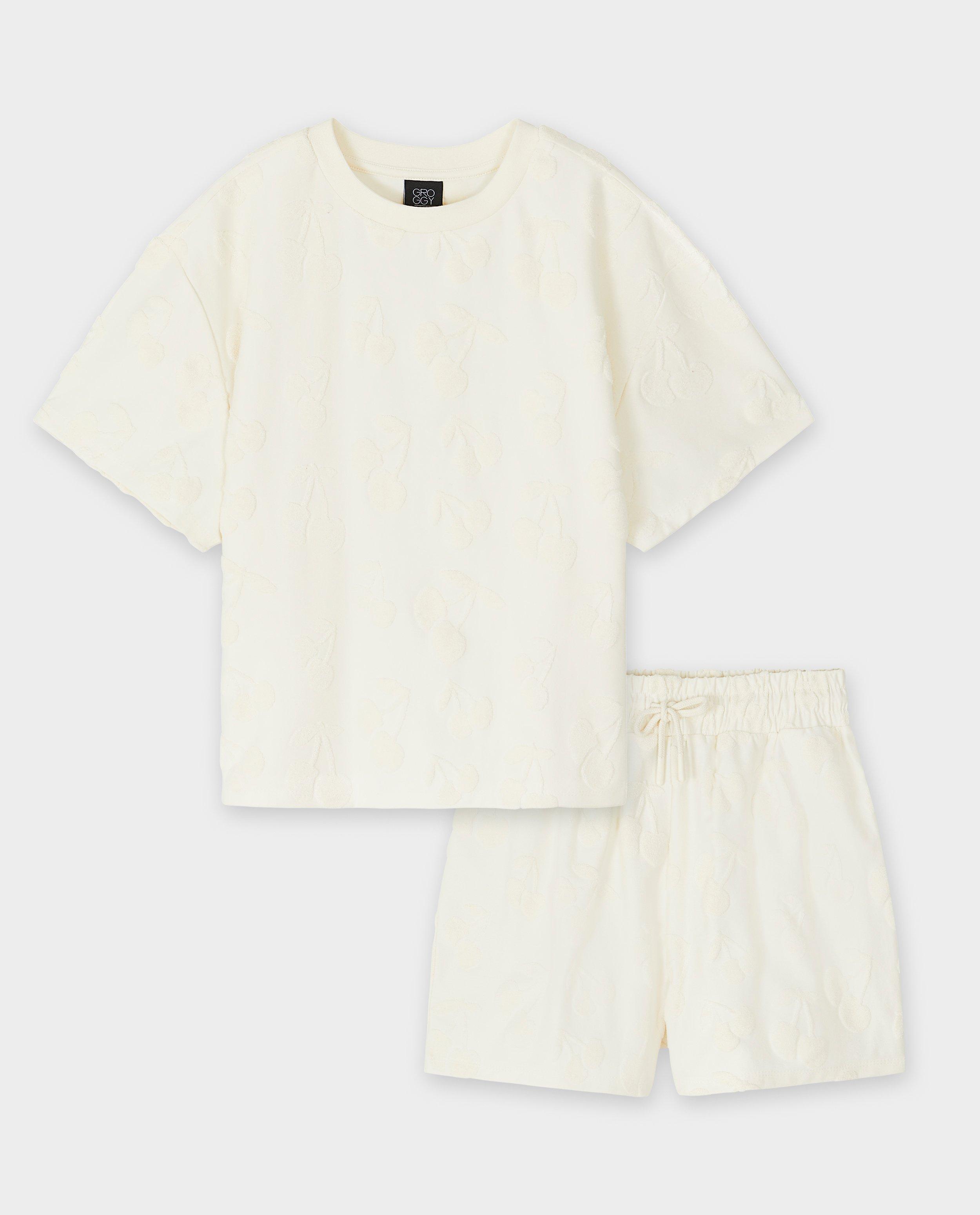 Set de baie Groggy: tricou + pantaloni scurți, XXS-L alb