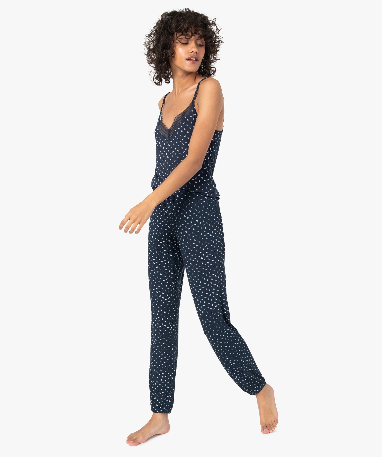 Pantalon de pyjama femme en maille fine avec bas resserré multicolore | GEMO