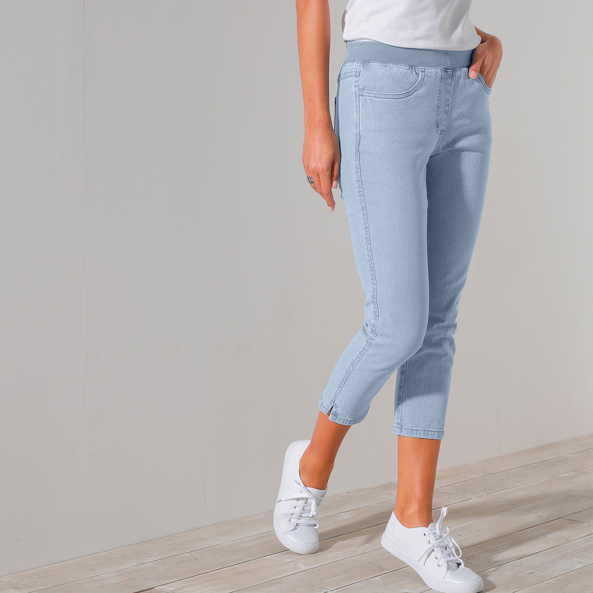Pantacourt jean taille élastiquée