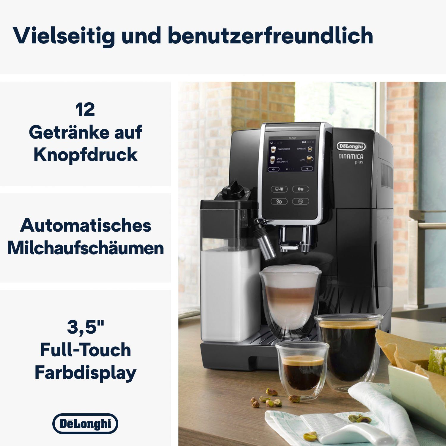 De'Longhi Kaffeevollautomat Dinamica Plus ECAM 370.70.B, mit LatteCrema Milchsystem und Kaffeekannenfunktion