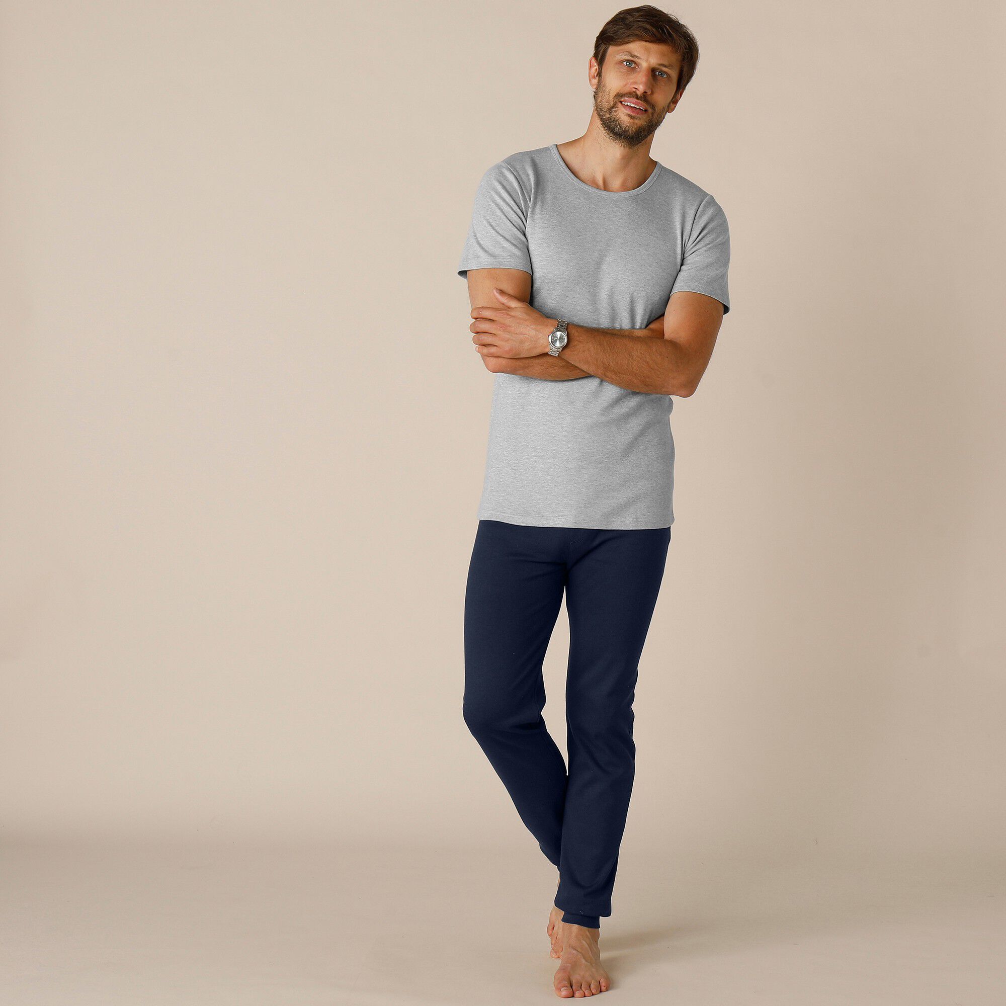 Tee-shirt sous-vêtement homme col rond manches courtes coton