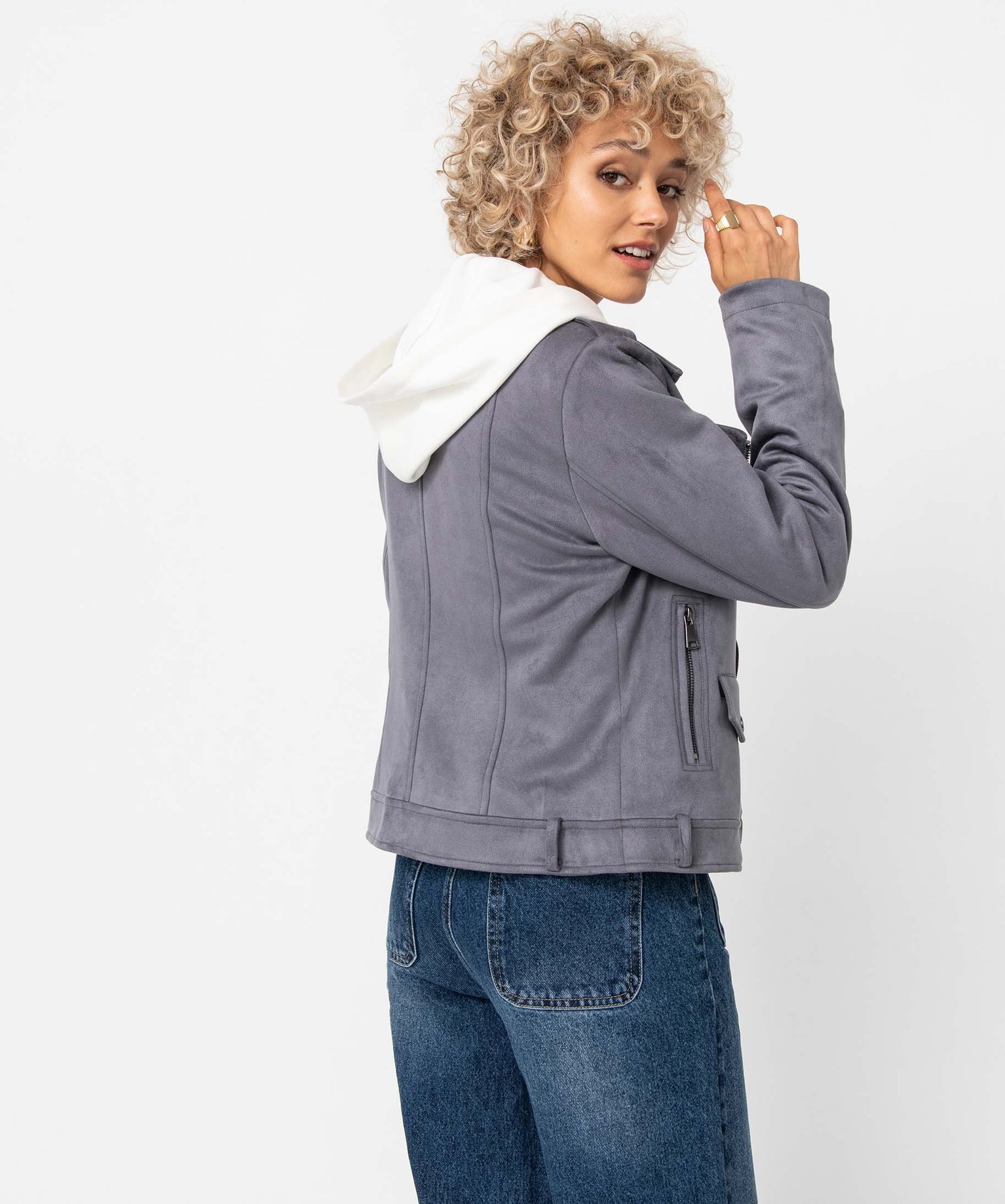 Blouson esprit motard en suédine femme bleu | GEMO