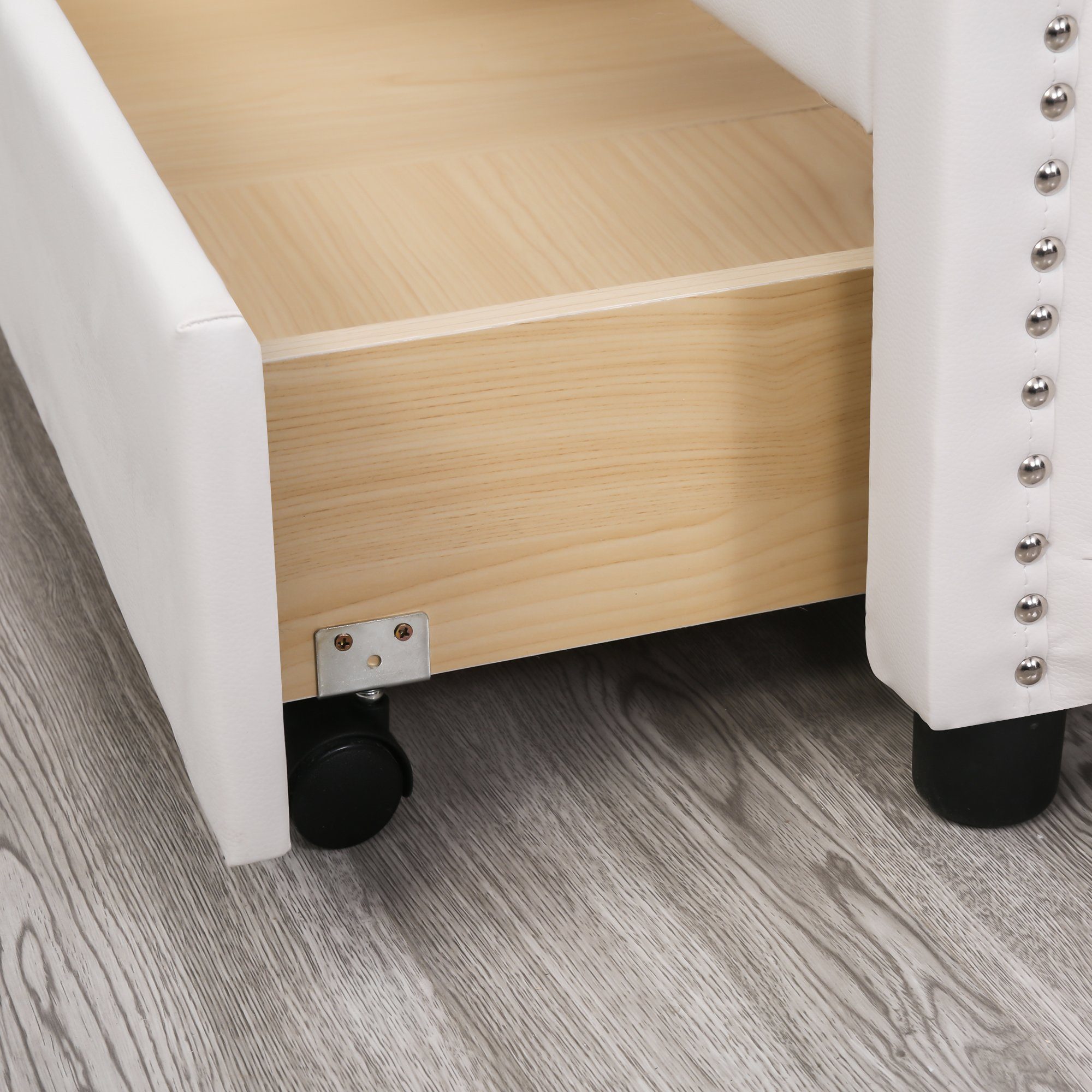OKWISH Polsterbett Doppelbett Stauraumbett (mit Lattenrost und Kopfteil,Doppelbett, Stauraumbett mit 2 Schubkästen, 140X200 cm ohne Matratze), mit hohes Kopfteil & Bettkasten, Holzlattenunterstützung, PU, weiß
