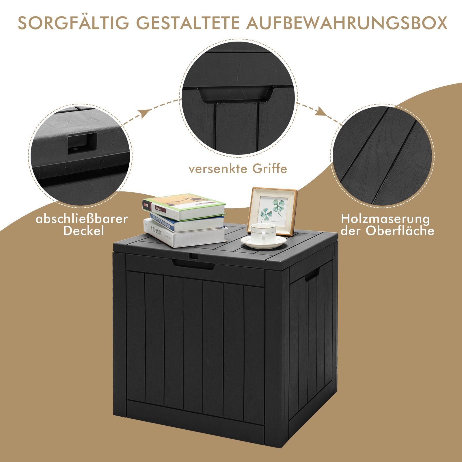 COSTWAY Auflagenbox 114L Truhe, mit Griffen, 56 x 43 x 53 cm