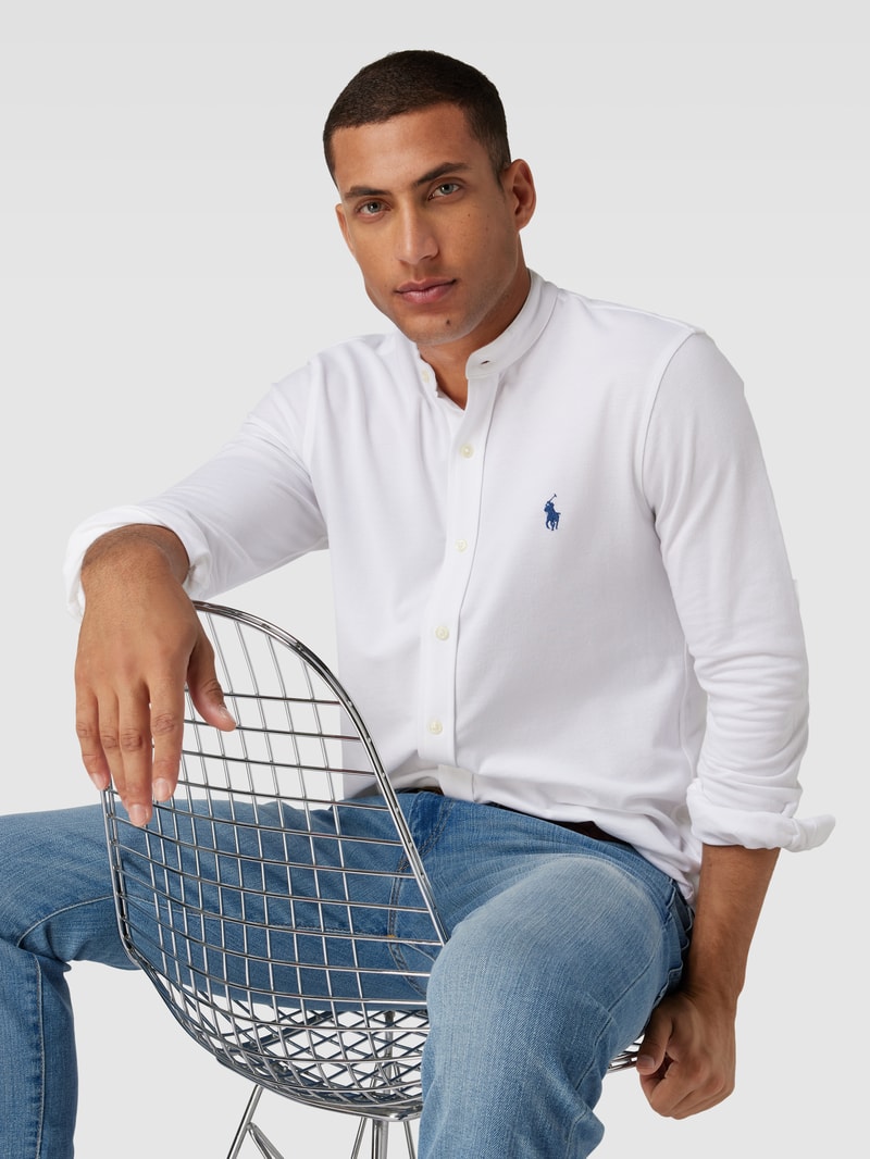 Slim Fit Freizeithemd mit Stehkragen Modell 'FEATHERWEIGHT MESH' in weiß
