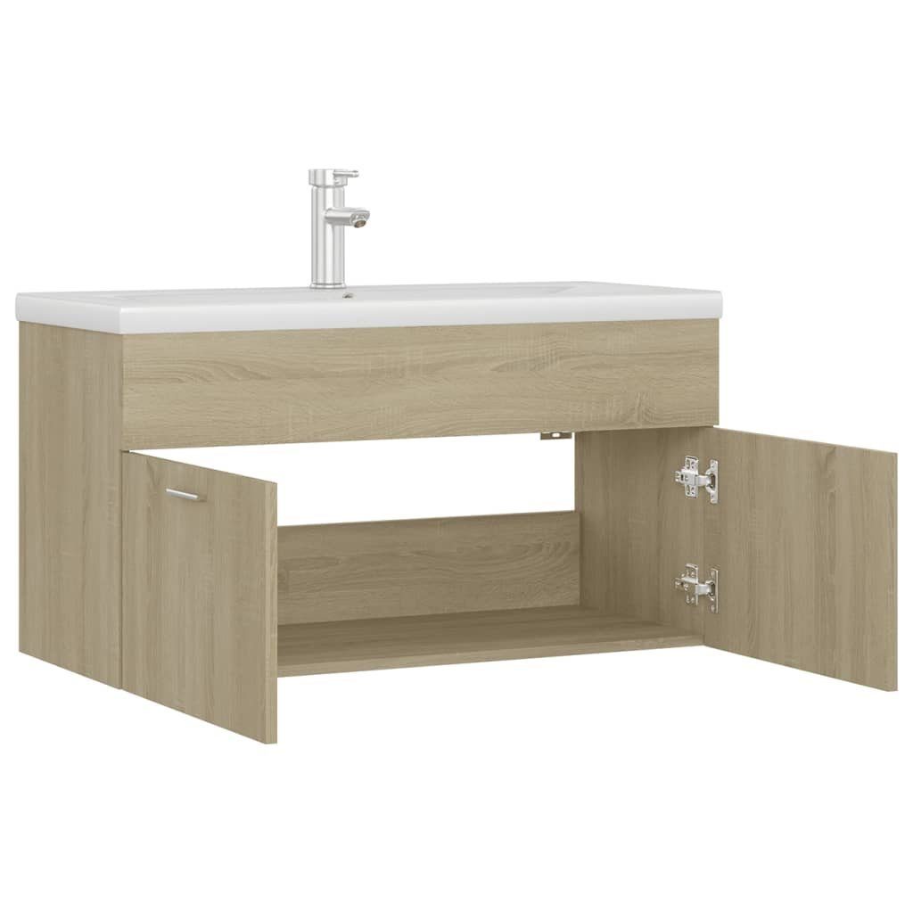 vidaXL Badezimmerspiegelschrank Waschbeckenunterschrank Einbaubecken Sonoma-Eiche Holzwerkstoff (1-St)