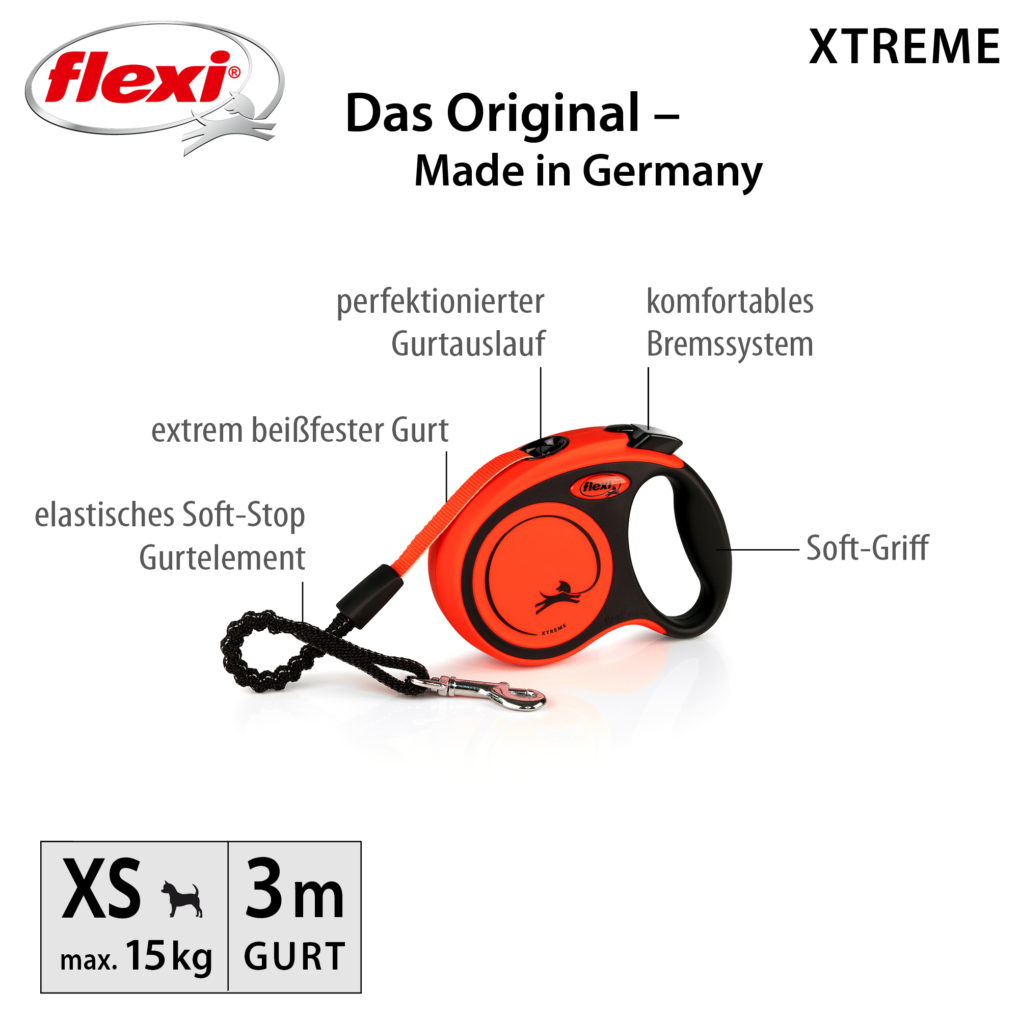 Flexi Hundeleinen Flexi XTREME Gurt-Rollleine orange/ schwarz XS, 3 m