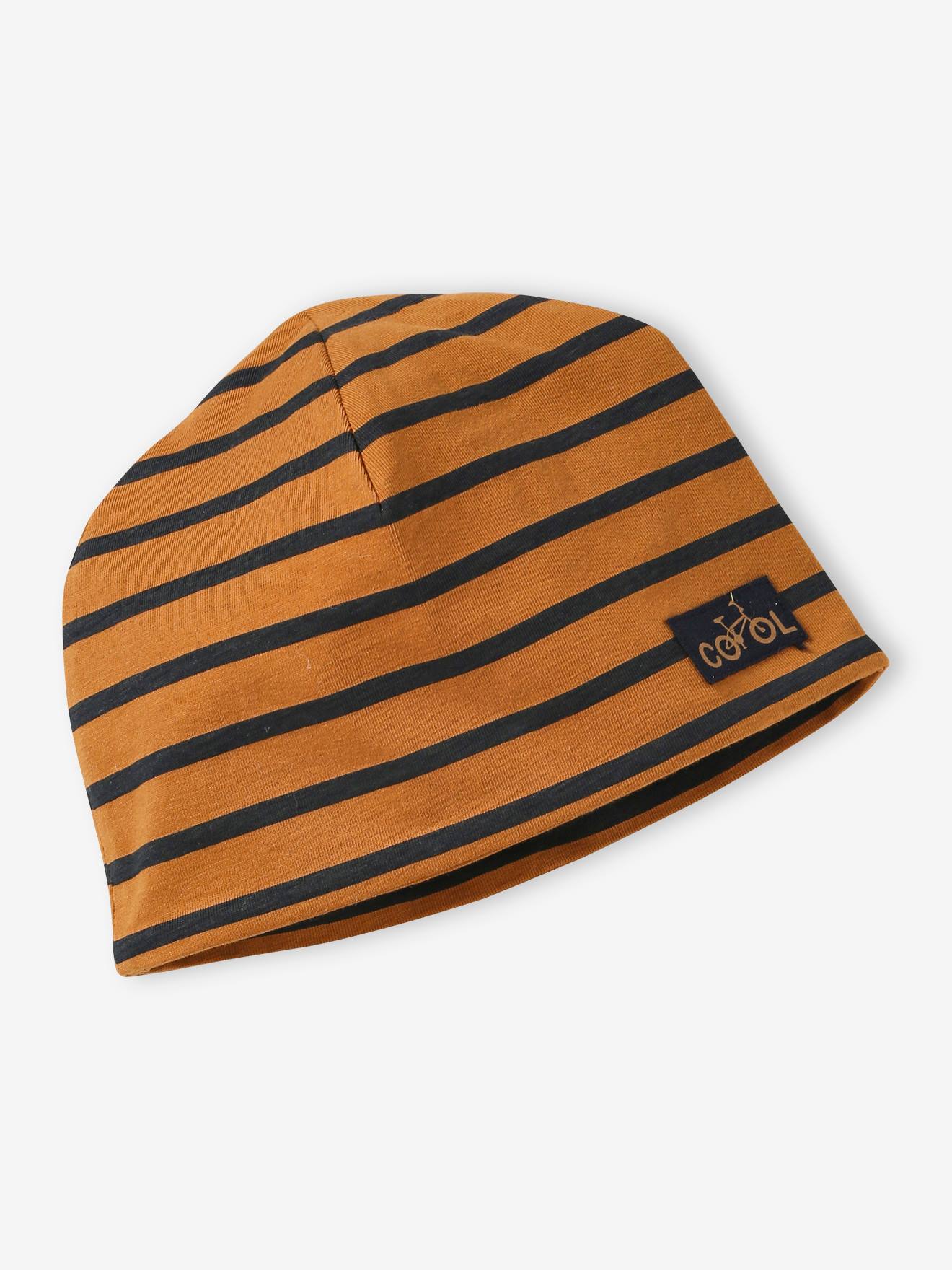Ensemble rayé garçon bonnet + snood ocre
