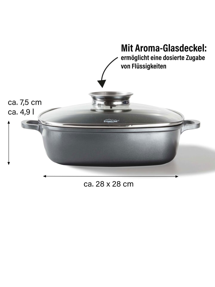 Stoneline Servierpfanne Eckig | mit Deckel in Anthrazit | 28x28cm günstig kaufen 28 x 28 cm