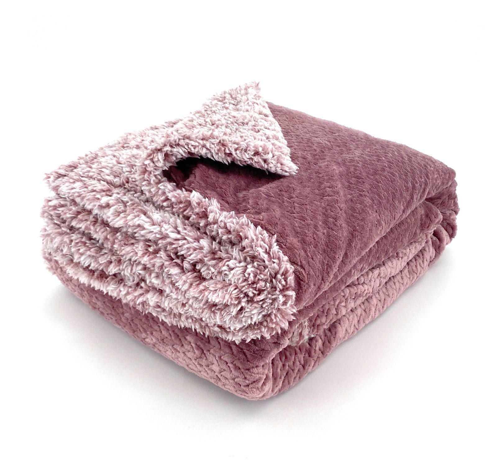 Wohndecke Flauschig warme Kuscheldecke Samt Jaquard Flanell, heimtexland, mit Teddy Plüsch - kuschelig weich - Premium - fusselfrei