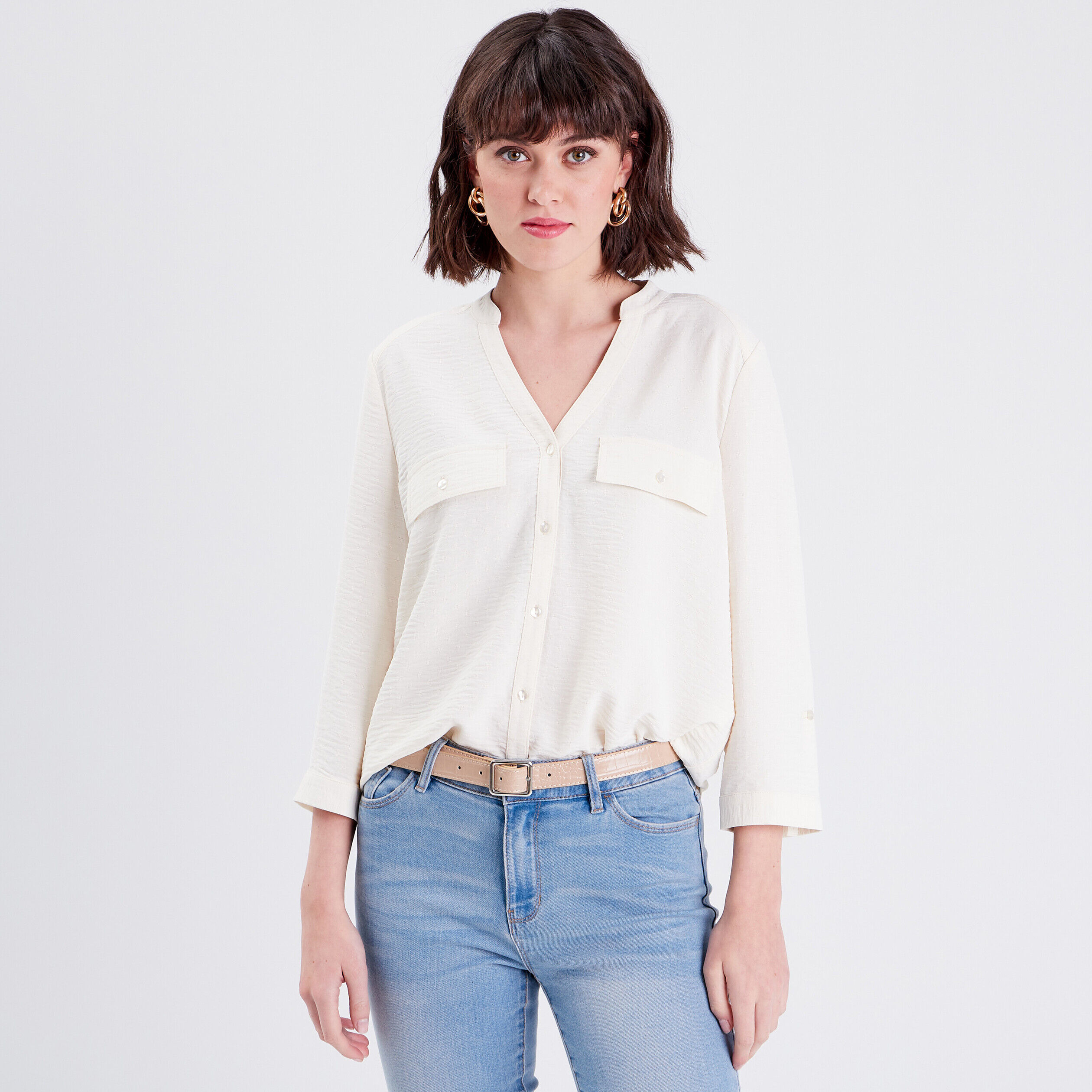 Chemise manches 3/4 ivoire femme | Cache Cache