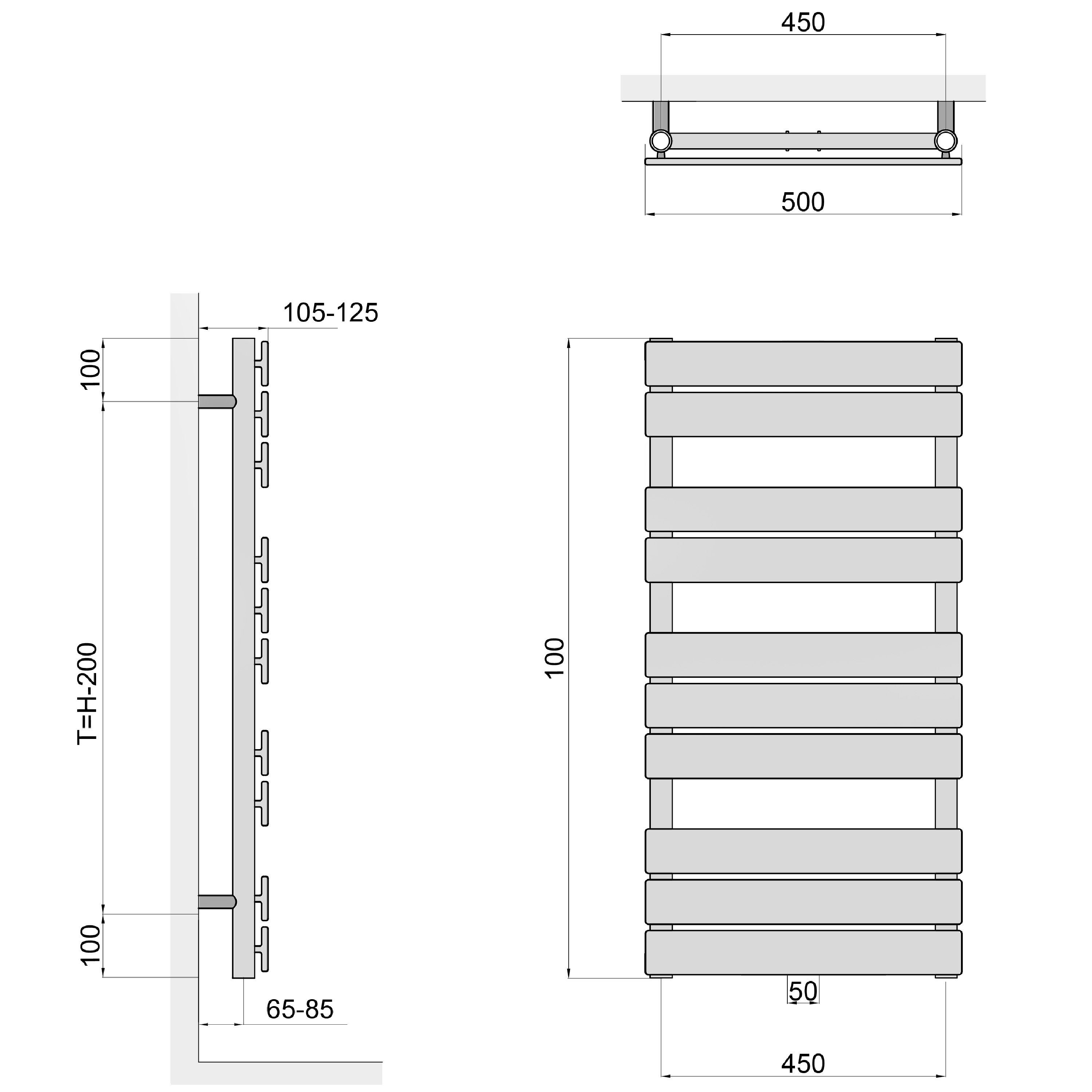 Aquabad® Badheizkörper AUREA Handtuch Heizkörper Mittelanschluss 50mm, 50x100cm, 478W