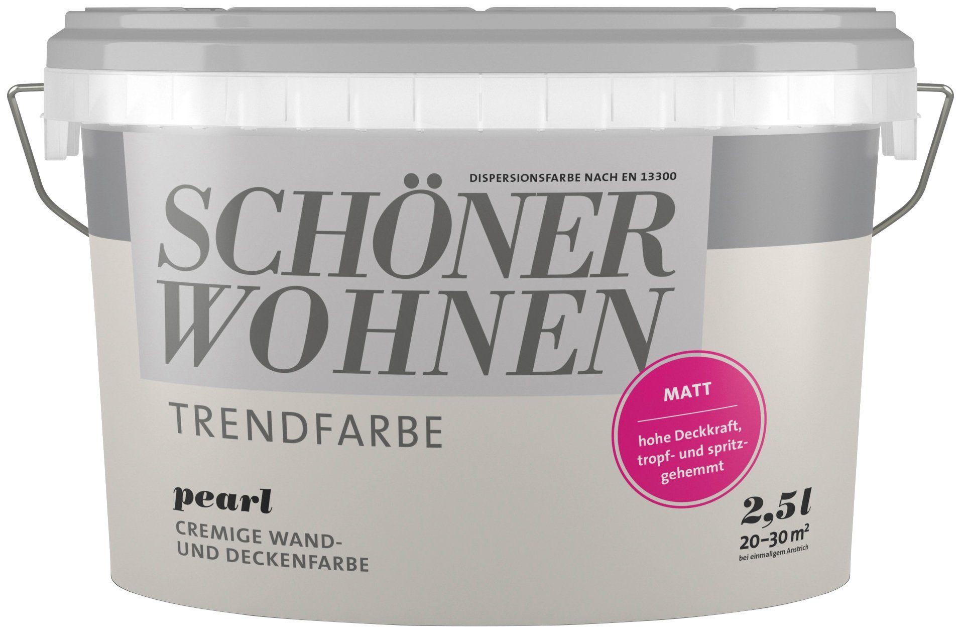 SCHÖNER WOHNEN FARBE Wand- und Deckenfarbe Trendfarbe, matt, 2,5 Liter, Pearl, hochdeckende Wandfarbe - für Allergiker geeignet