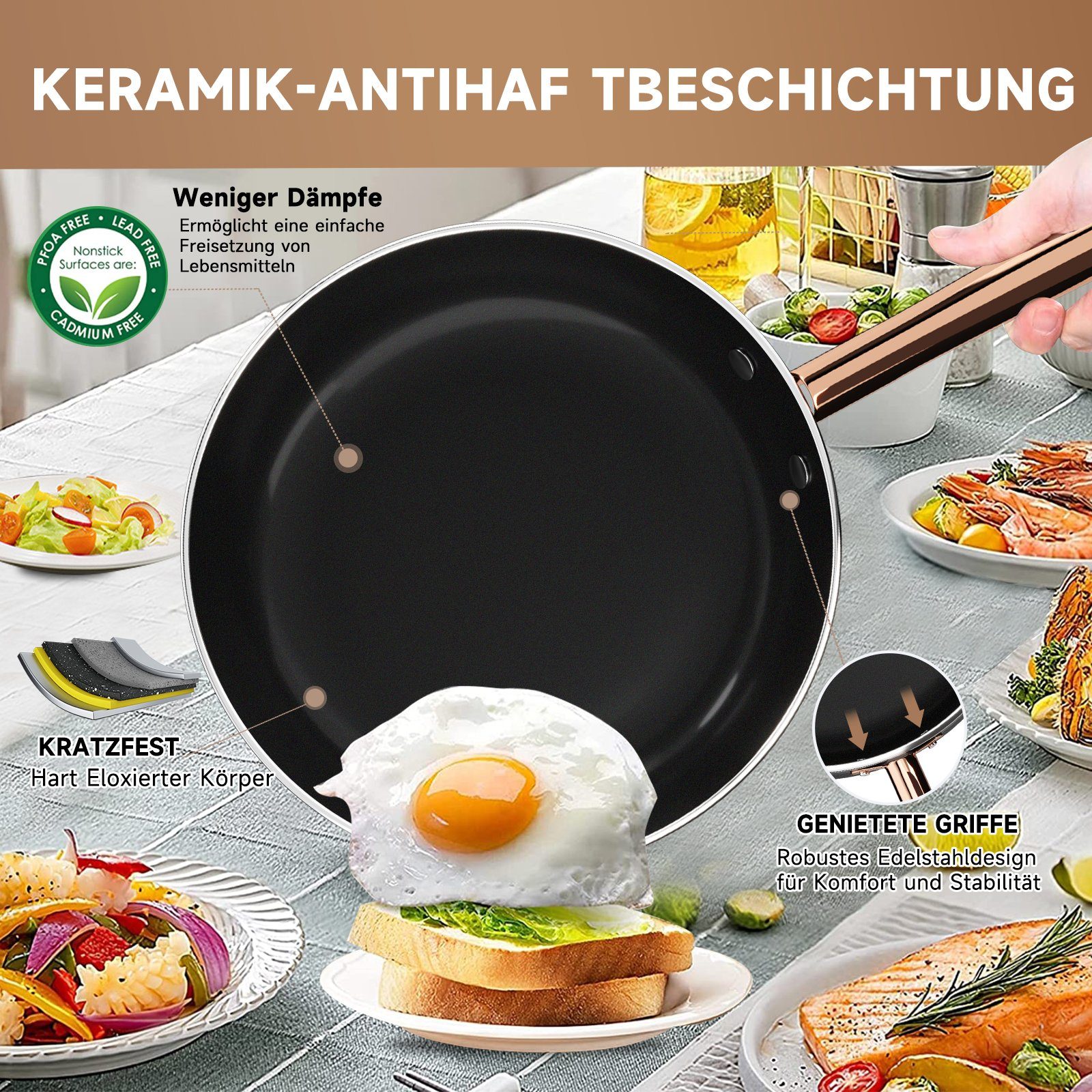 HOMELUX Topf-Set 10tlg Induktions Töpfe Set, Aluminiumguss Kochtopfset mit Deckel, Aluminium (4 Töpfe mit Glasdeckel + 2 Pfanne), induktionsgeeignet