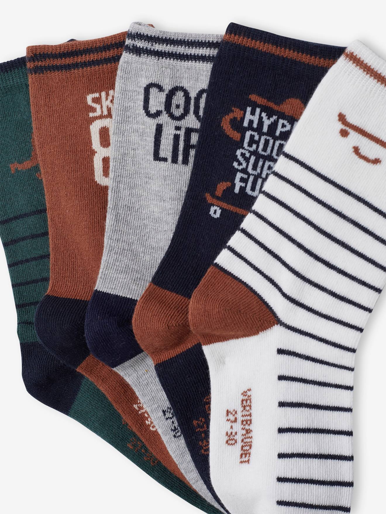Lot de 5 paires de chaussettes skate garçon lot acajou