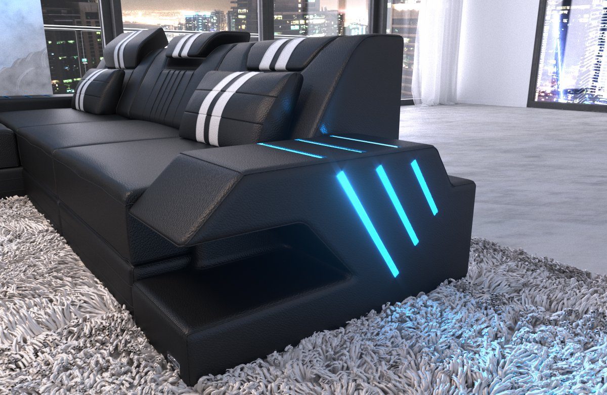 Sofa Dreams Ecksofa Sofa Leder Ledercouch Venedig L Form Ledersofa, Couch, mit LED, wahlweise mit Bettfunktion als Schlafsofa, Designersofa