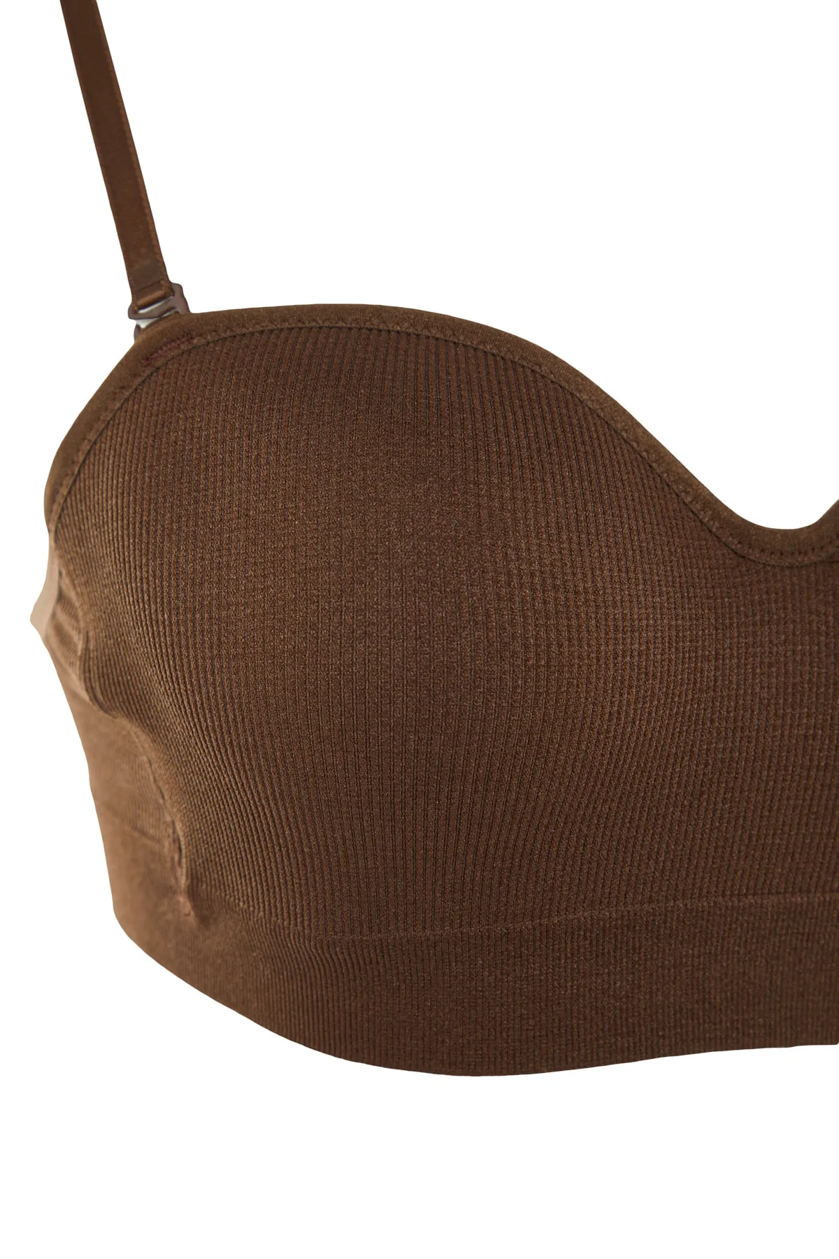 Trendyol Collection  Dunkelbrauner nahtloser/nahtlos beschichteter abnehmbarer trägerloser Strick-BH mit Träger THMAW23SU00069