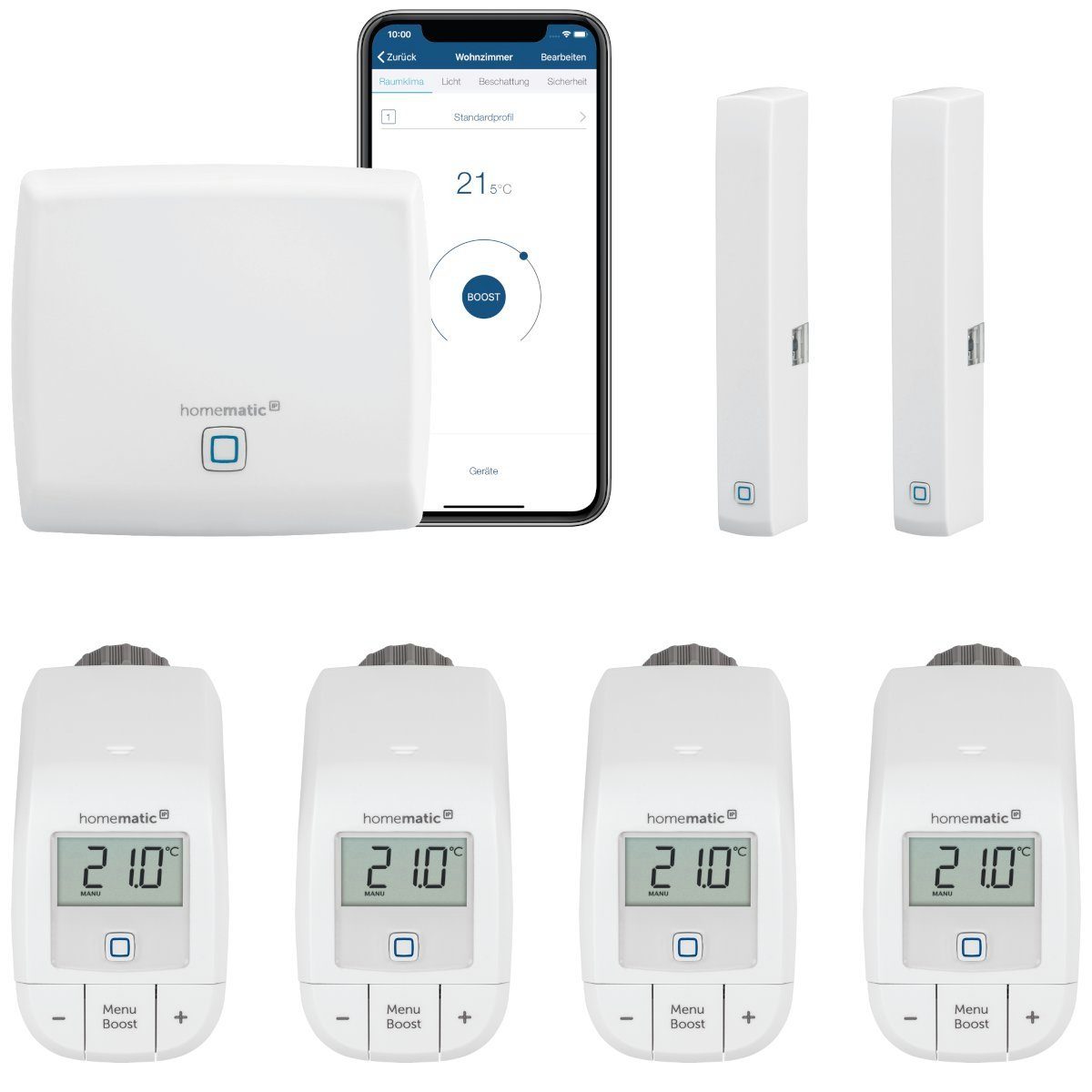 Homematic IP Heizungssteuerung Basic für 4 Heizkörper. Smart-Home Starter-Set