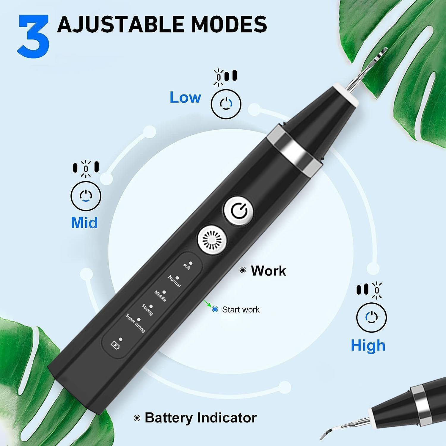 autolock Mundpflegecenter Zahnreiniger Elektrisch Zahnsteinentferner,5 Einstellbare Modi, 2 Reinigungsköpfe,Ultraschall IPX6 Wasserdicht,1500mah langlebig