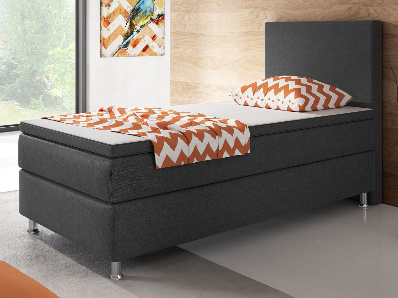 IHG Boxspringbett Berlin 90x200 cm Webstoff Antrazit