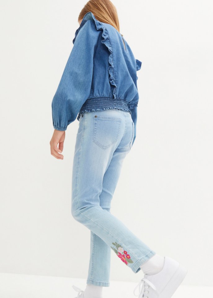 Mädchen Jeans Bluse mit Rüschen