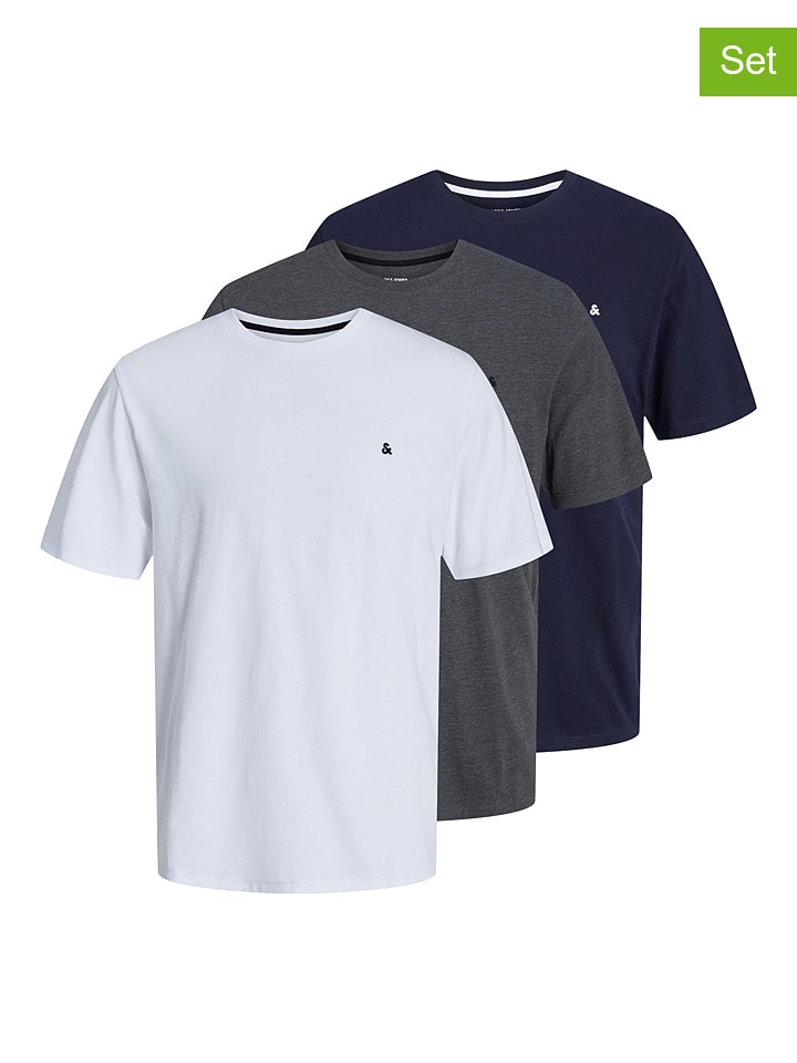 Jack & Jones 3er-Set: Shirts in Dunkelblau/ Weiß/ Anthrazit günstig kaufen