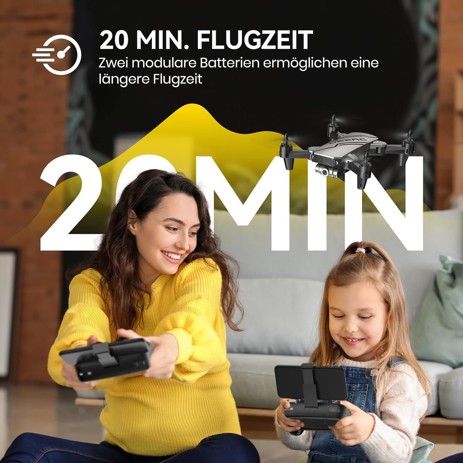 DEERC D20 Mini Drohne für Kinder mit Kamera, Faltbar RC Quadcopter Drohne (720P, mit 2 Akkus Lange Flugzeit, Tap-Fly, One Key Start, Headless Modus)