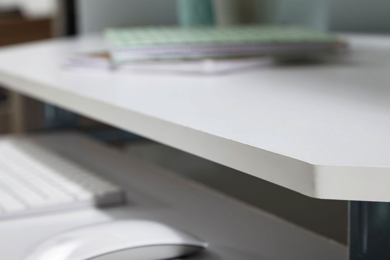 Wohnling Eckschreibtisch Computertisch Roman Weiß mit Tastaturauszug