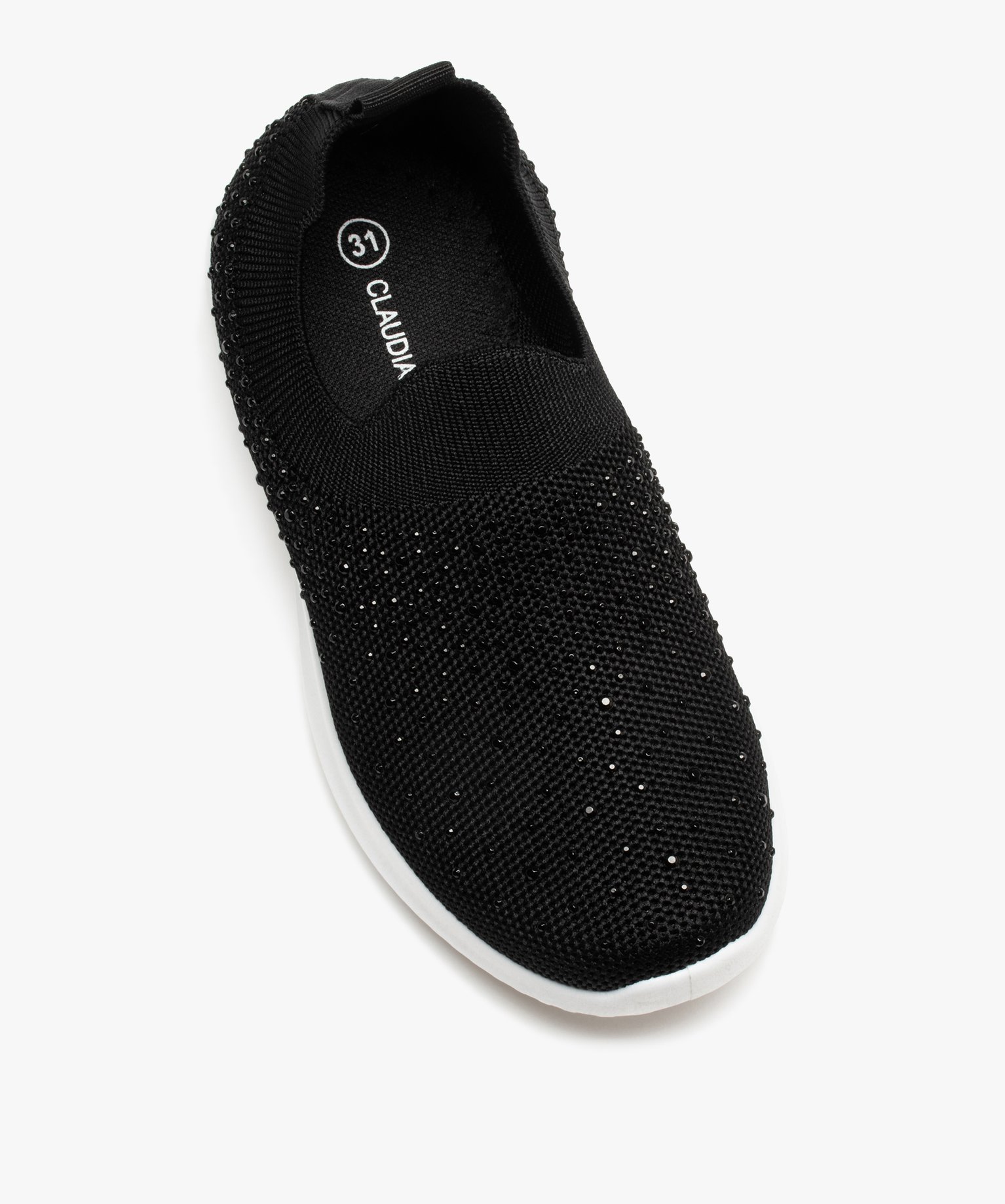 Baskets fille running unies à strass et sans lacets noir | GEMO