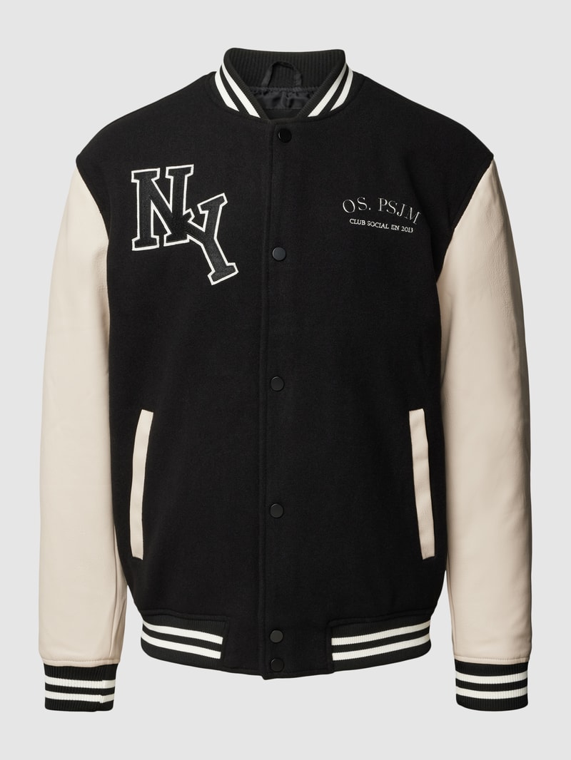 College-Jacke mit Label-Stitching Modell 'JAY' in schwarz