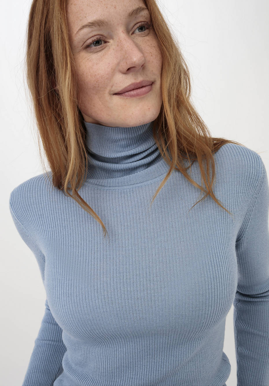 Rollkragenpullover aus Bio-Merinowolle mit Seide