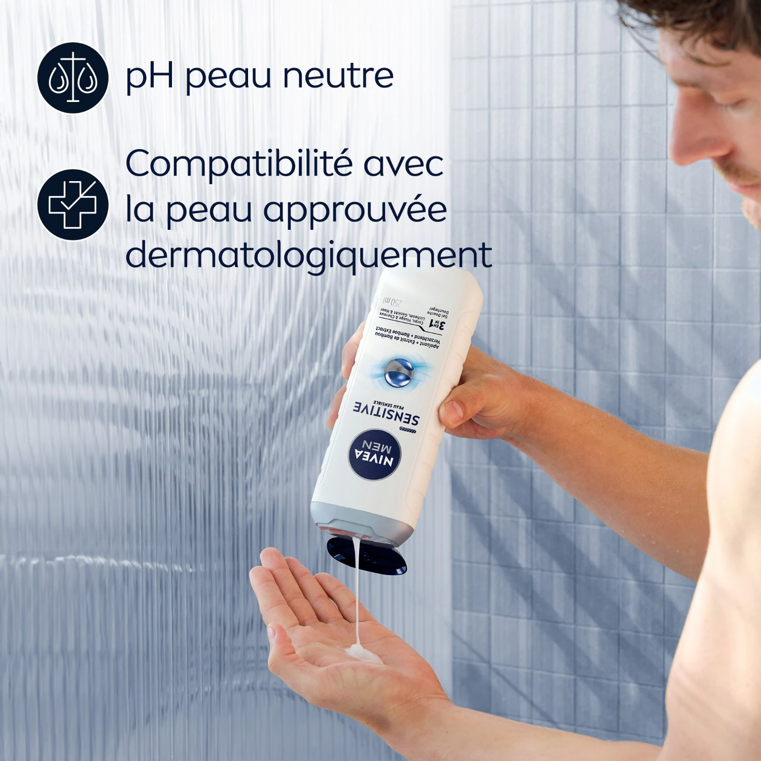 NIVEA 3-у-1 гел за туширање за лице, тело и косу са екстрактом бамбуса за осетљиву кожу