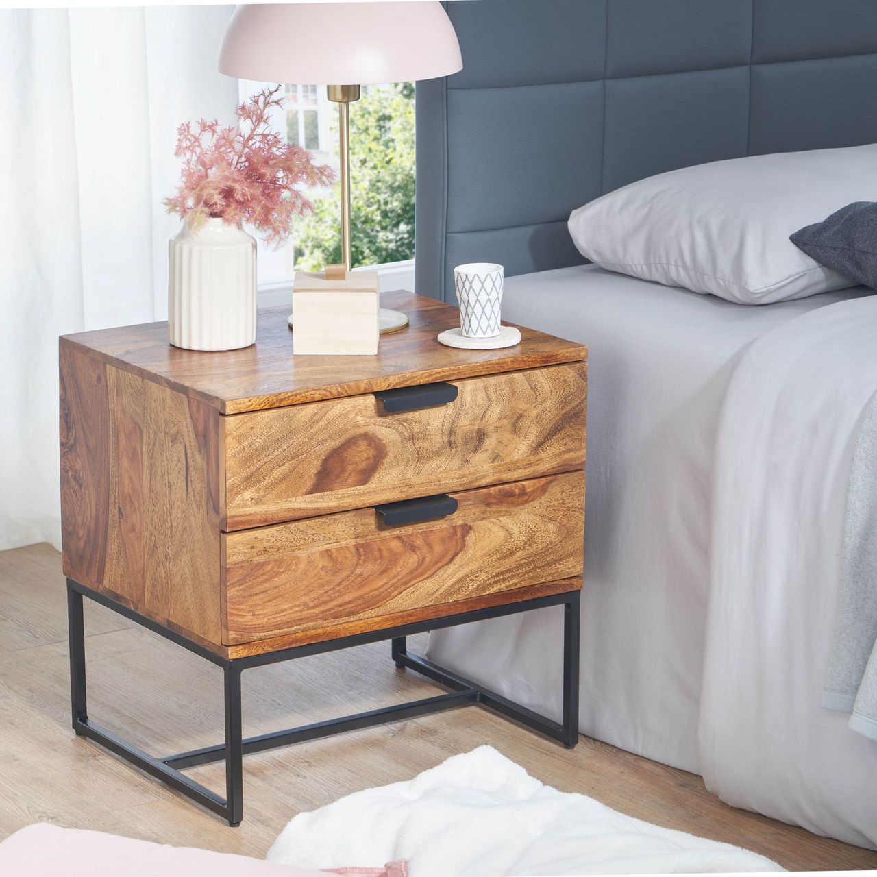 Skyport WOHNLING Nachttisch Boxspringbett Massivholz 50x40x51 cm Nachtkommode Schubladen
