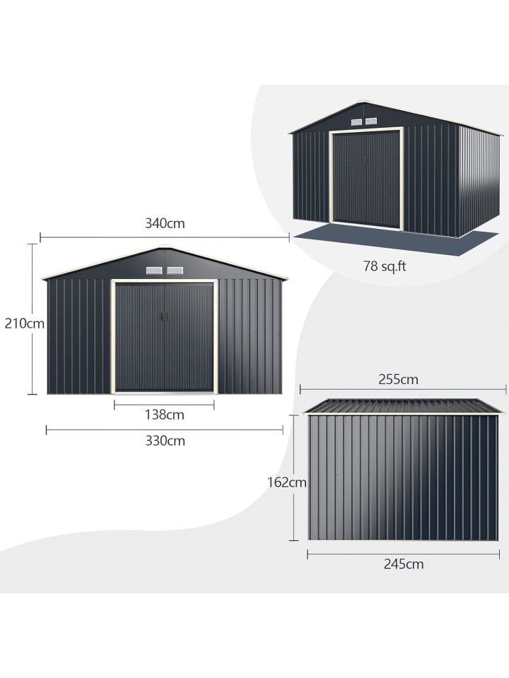 COSTWAY Gerätehaus Metall 340x255x210cm in Grau günstig kaufen onesize