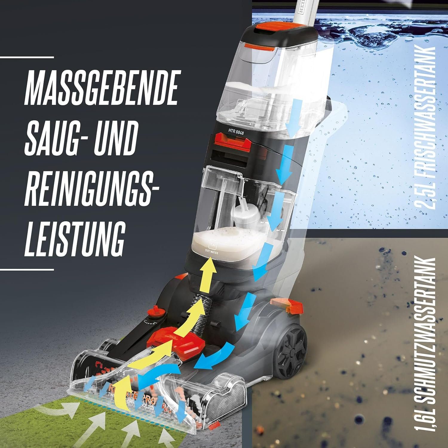 Heinrich´s Teppichreinigungsgerät HTR 8848, 800,00 W, beutellos, Teppichreinigungsmaschine, Waschsauger