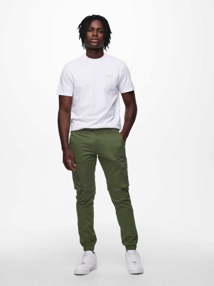 Only&Sons Cargo Hose Verjüngter Schnitt Elastische Bündchen in Olive günstig kaufen