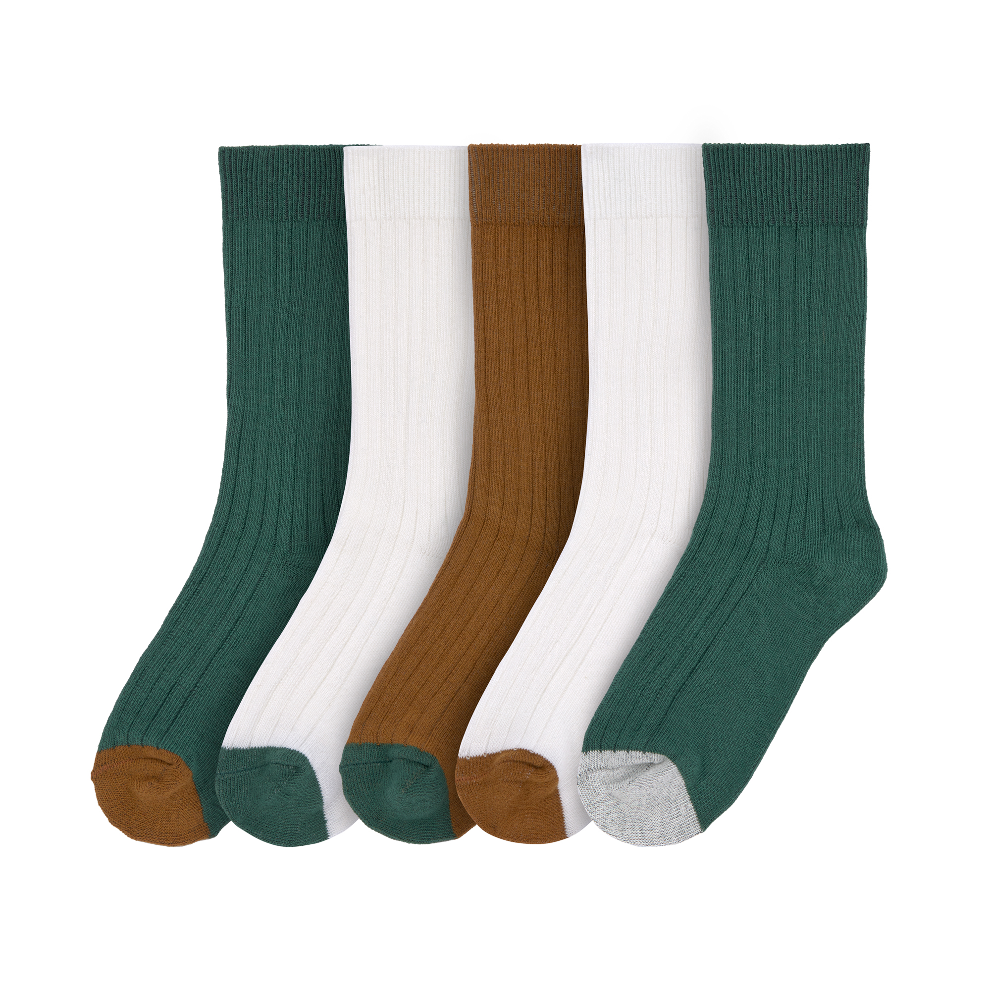Kinder Socken 5er Set - Little Gang, Grün Weiß Karamell