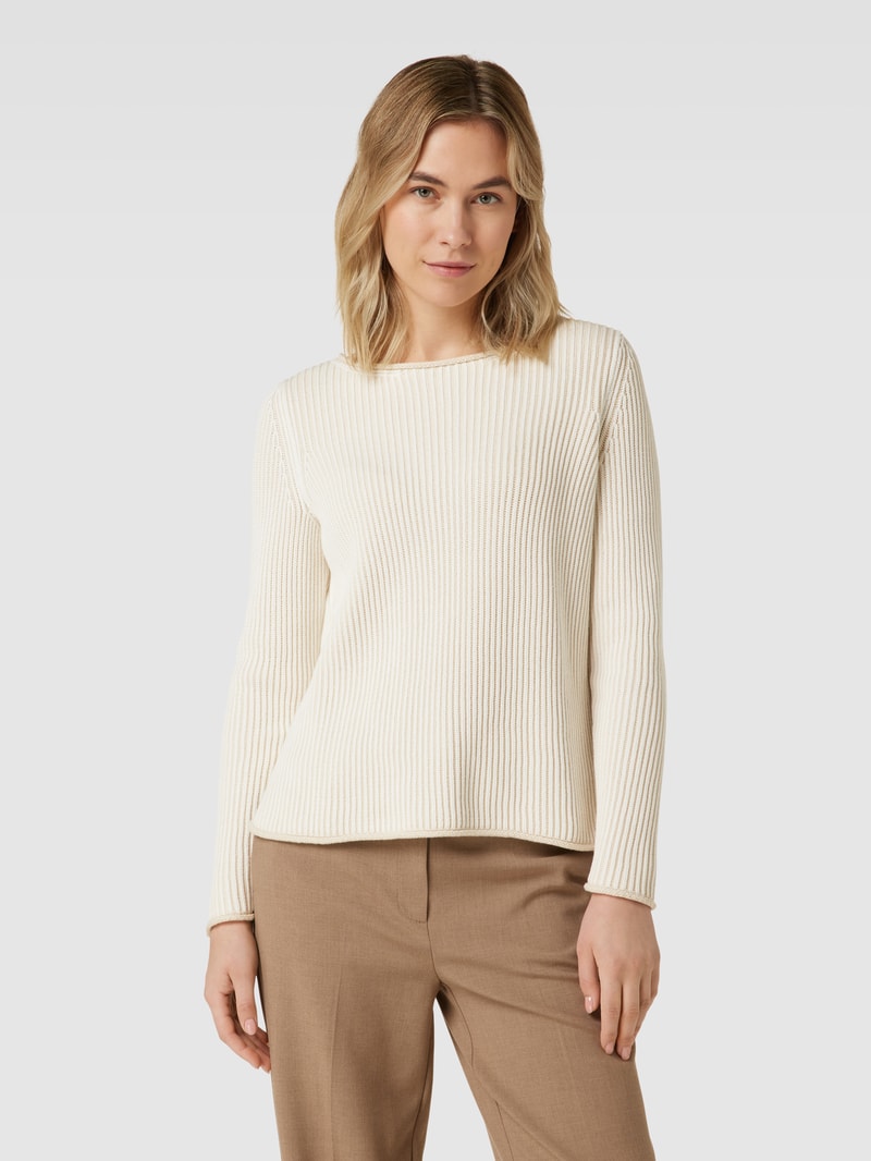 Strickpullover in Ripp-Optik in stein