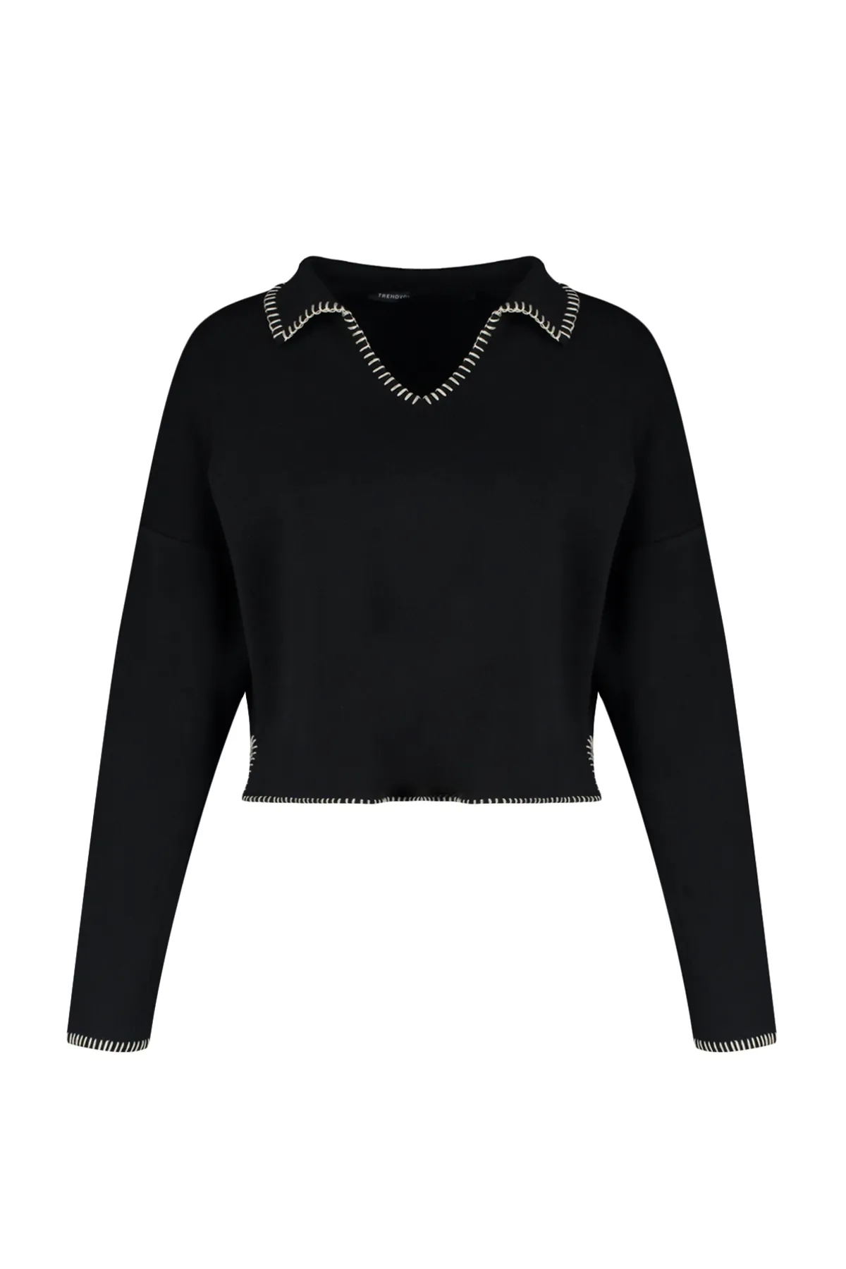 Trendyol Collection  Schwarzer Oversize-Strickpullover mit Polokragen TWOAW24KZ00981