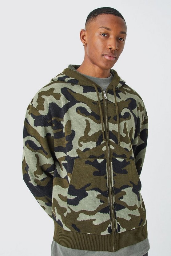 Oversize Camouflage Hoodie mit Reißverschluss