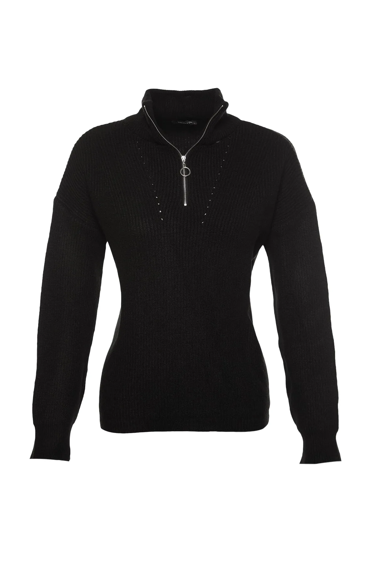 Trendyol Collection  Schwarzer Strickpullover mit Reißverschluss